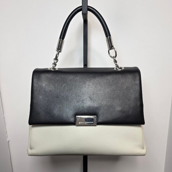 Adolfo Dominguez Leather Handbag Black Cream - Picture 1 of 16